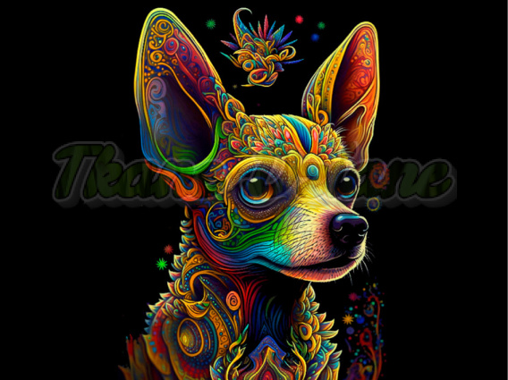 TkaneDziane pl PANEL DRUKOWANY FANTASY CHIHUAHUA TŁO CZARNE NR 12